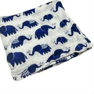 Little Unicorn 100% Cotton Muslin Navy Blue Elephant Print Baby Swaddle Blanket